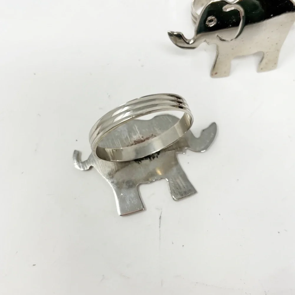 PIER 1 Set Of 8 Nickel Plated Elephant Napkin Rings 2.25” X 1.5” Detailed Trunk